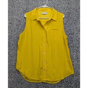 FRAME 100% Silk Le Sleeveless Button Up Top Size Large Office Career Work Yellow